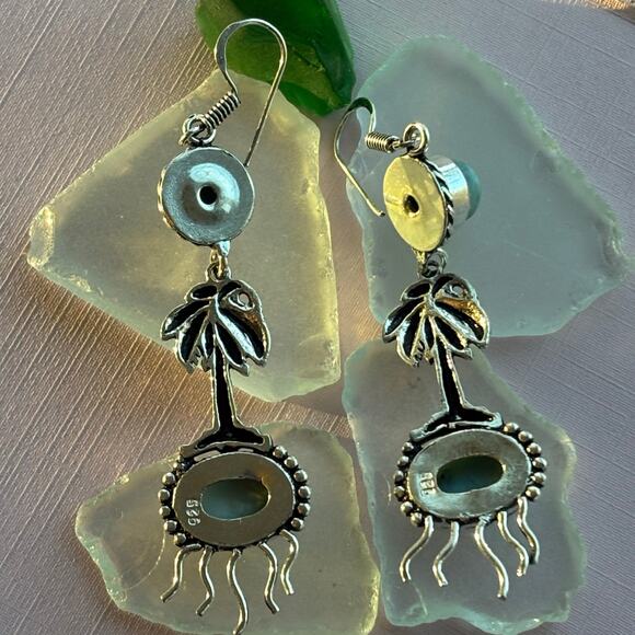 925 Silver Larimar Palm Tree Dangle Earrings - Picture 5 of 6